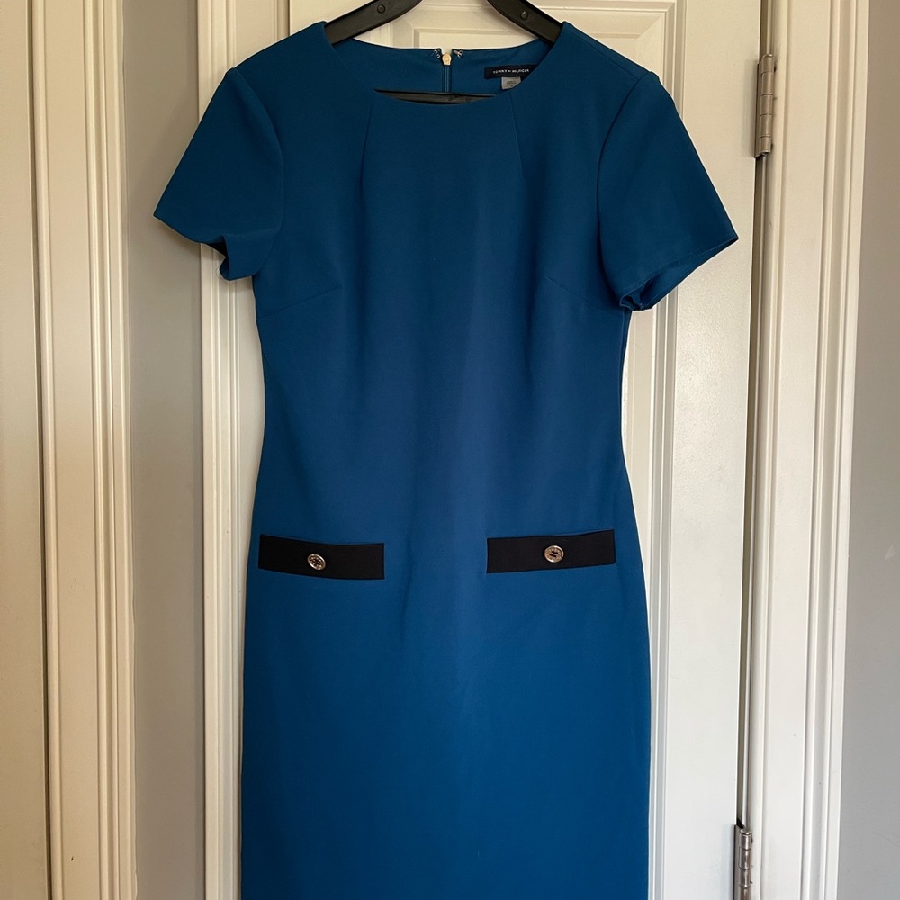 Tommy Hilfiger Blue Midi Dress with Black Accents